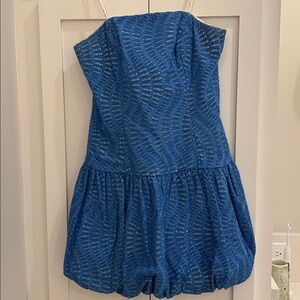 Lilly Pulitzer Blue Eyelet Strapless Ribbed Bubble Skirt Dress